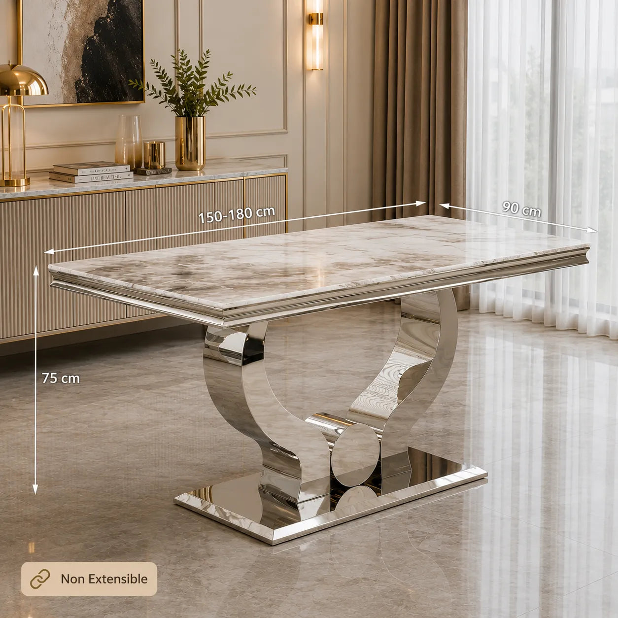 Table à manger marbre beige argent NEA