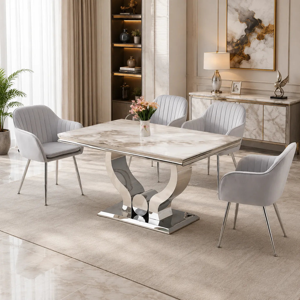 Table à manger marbre beige argent NEA