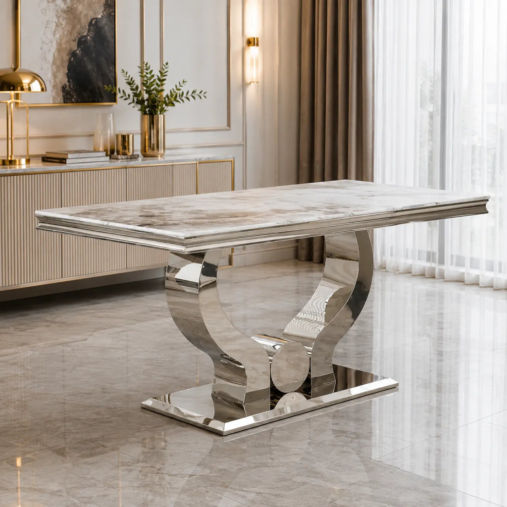 Table à manger marbre beige argent NEA
