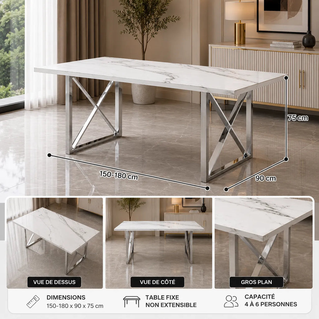 Table à manger marbre blanc CLARA