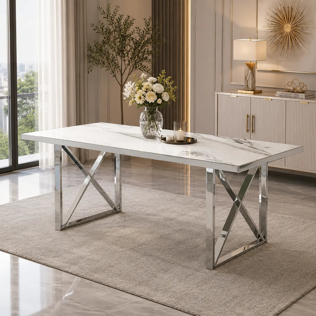 Table à manger marbre blanc CLARA