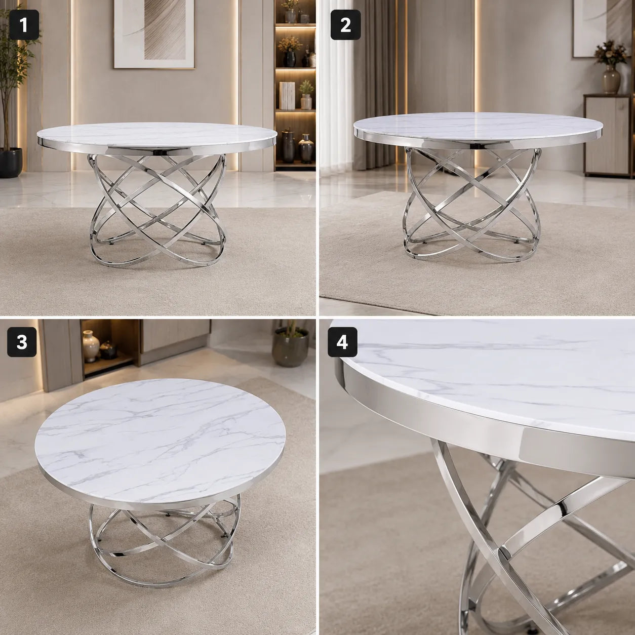 Table à manger marbre blanc argent EVO