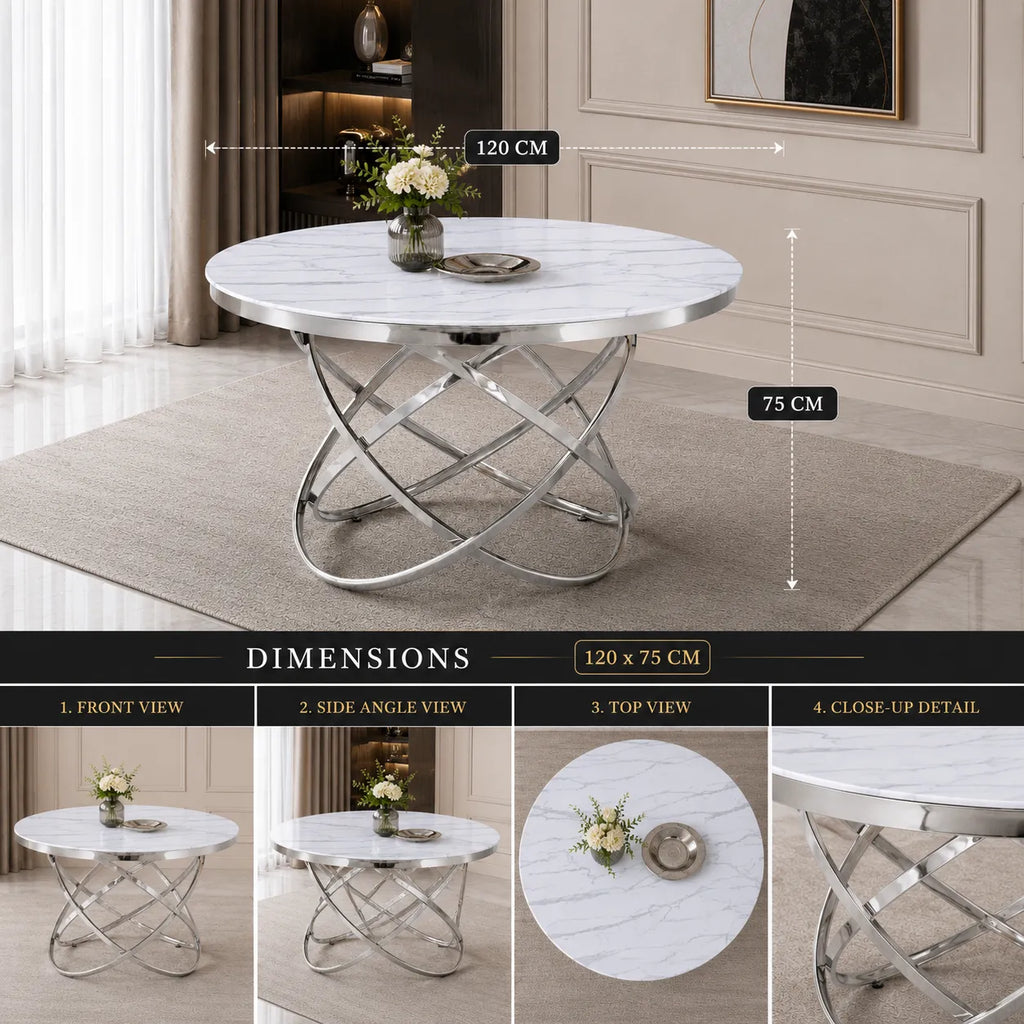 Table à manger marbre blanc argent EVO