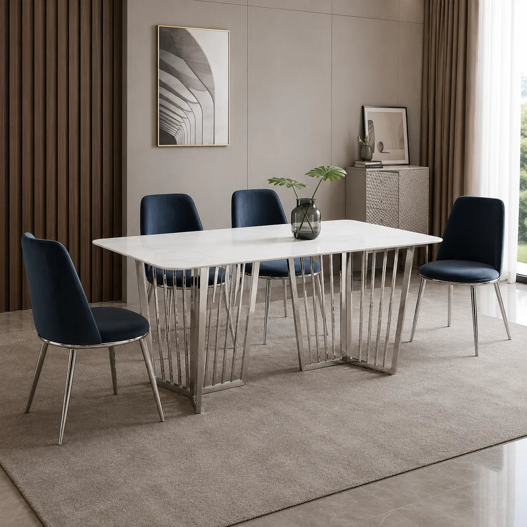 Table à manger marbre blanc argent PERLA