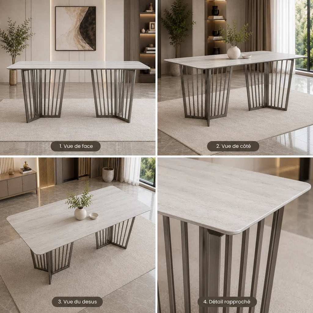 Table à manger marbre blanc argent PERLA
