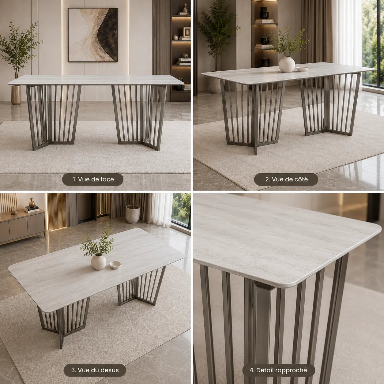 Table à manger marbre blanc argent PERLA