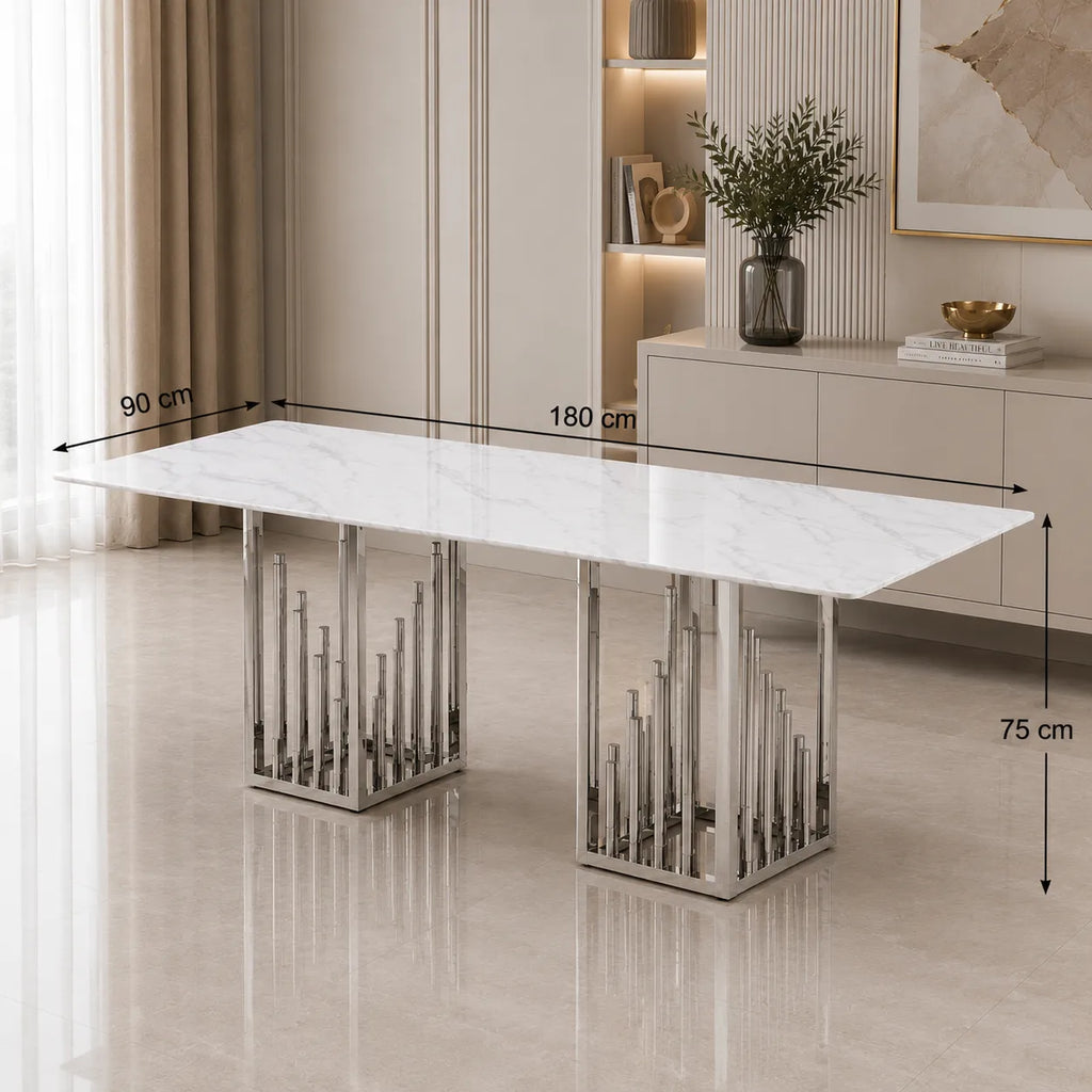 Table à manger marbre blanc argent RITA