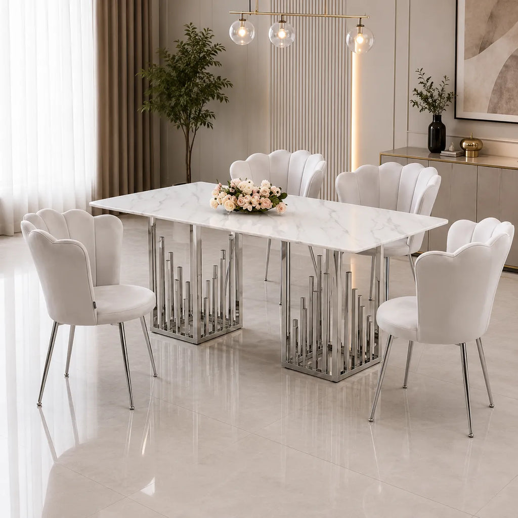 Table à manger marbre blanc argent RITA