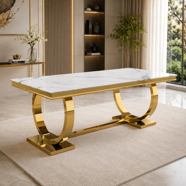 Table à manger marbre blanc doré BOBO