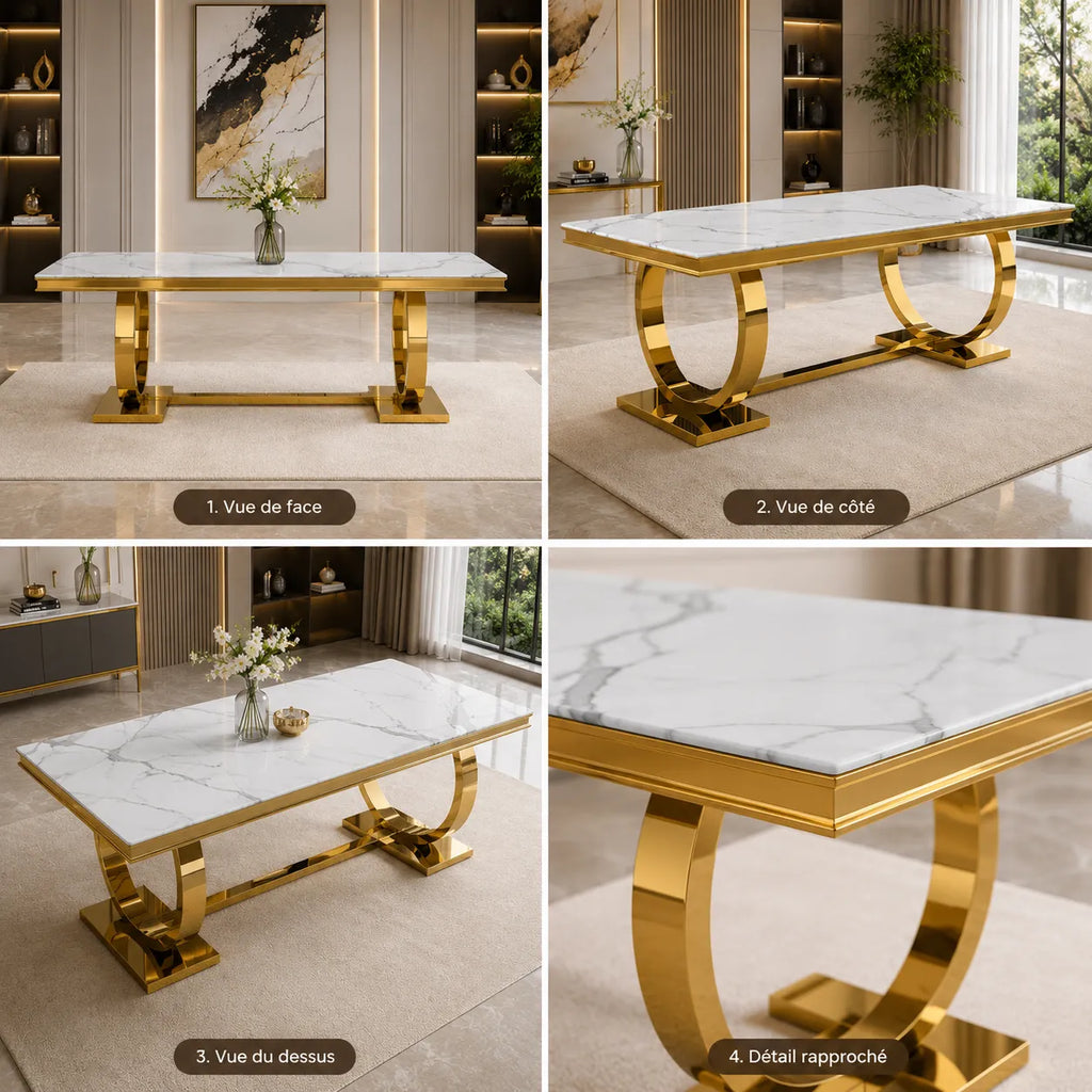 Table à manger marbre blanc doré BOBO