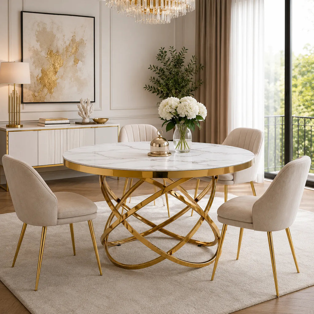 Table à manger marbre blanc doré EVO