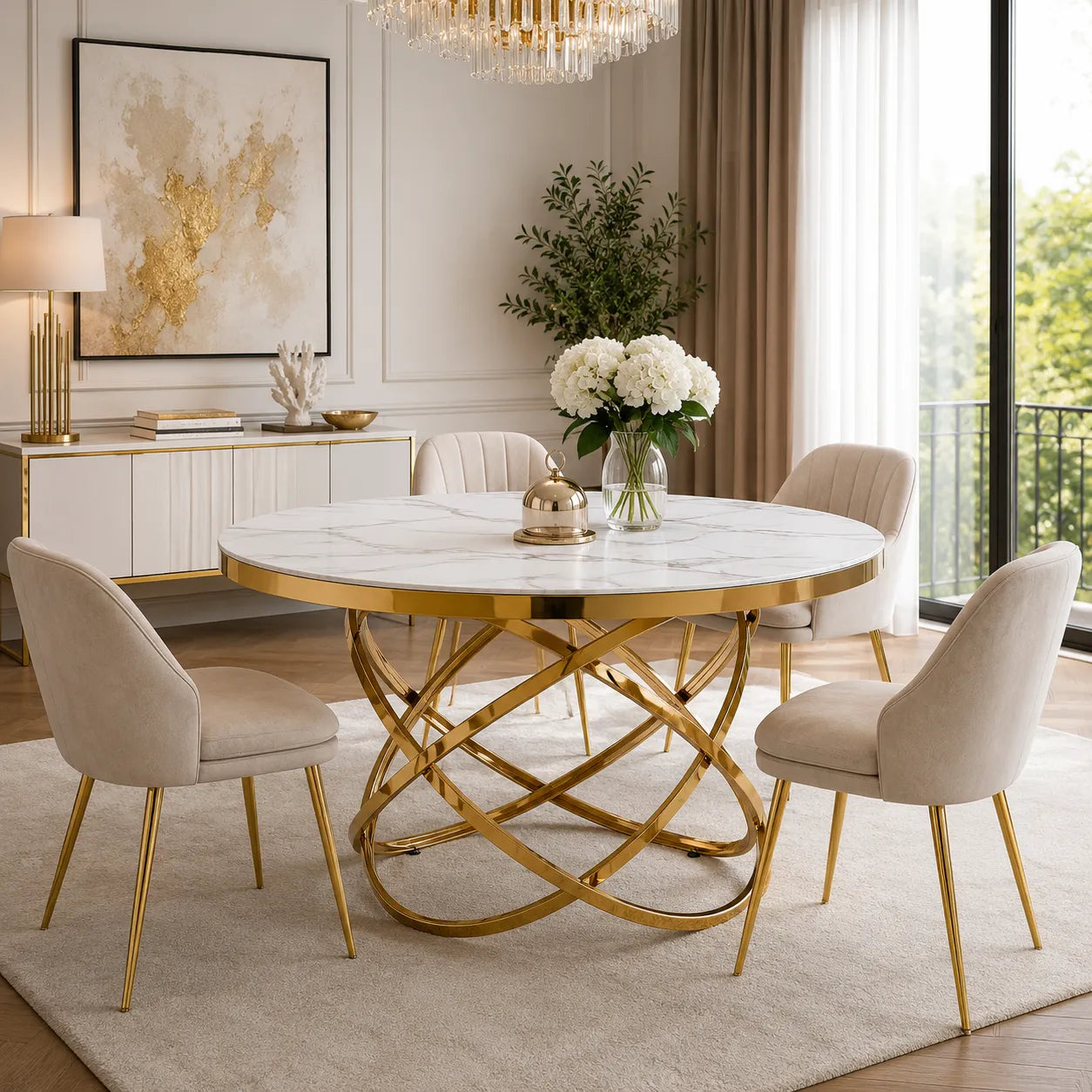 Table à manger marbre blanc doré EVO