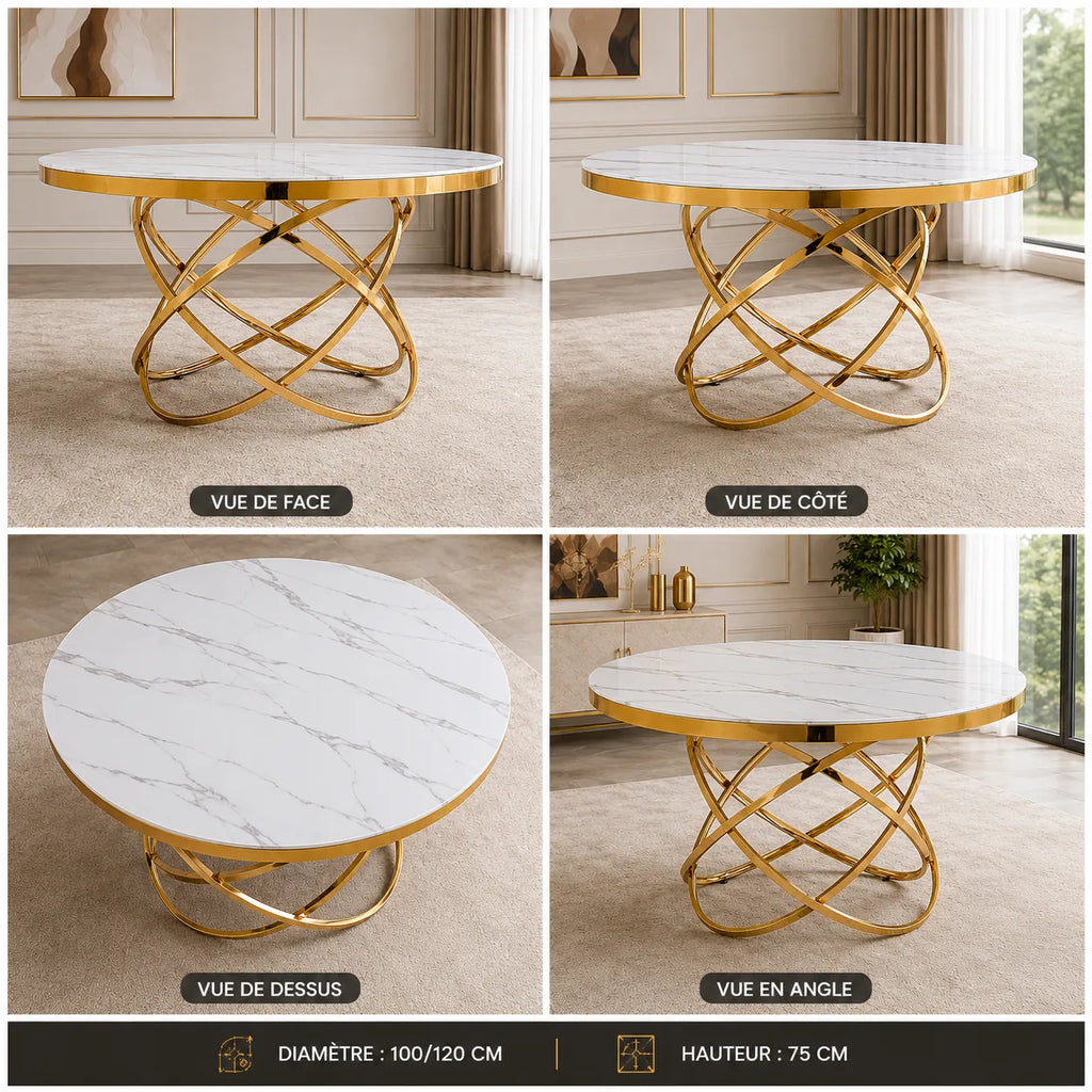 Table à manger marbre blanc doré EVO