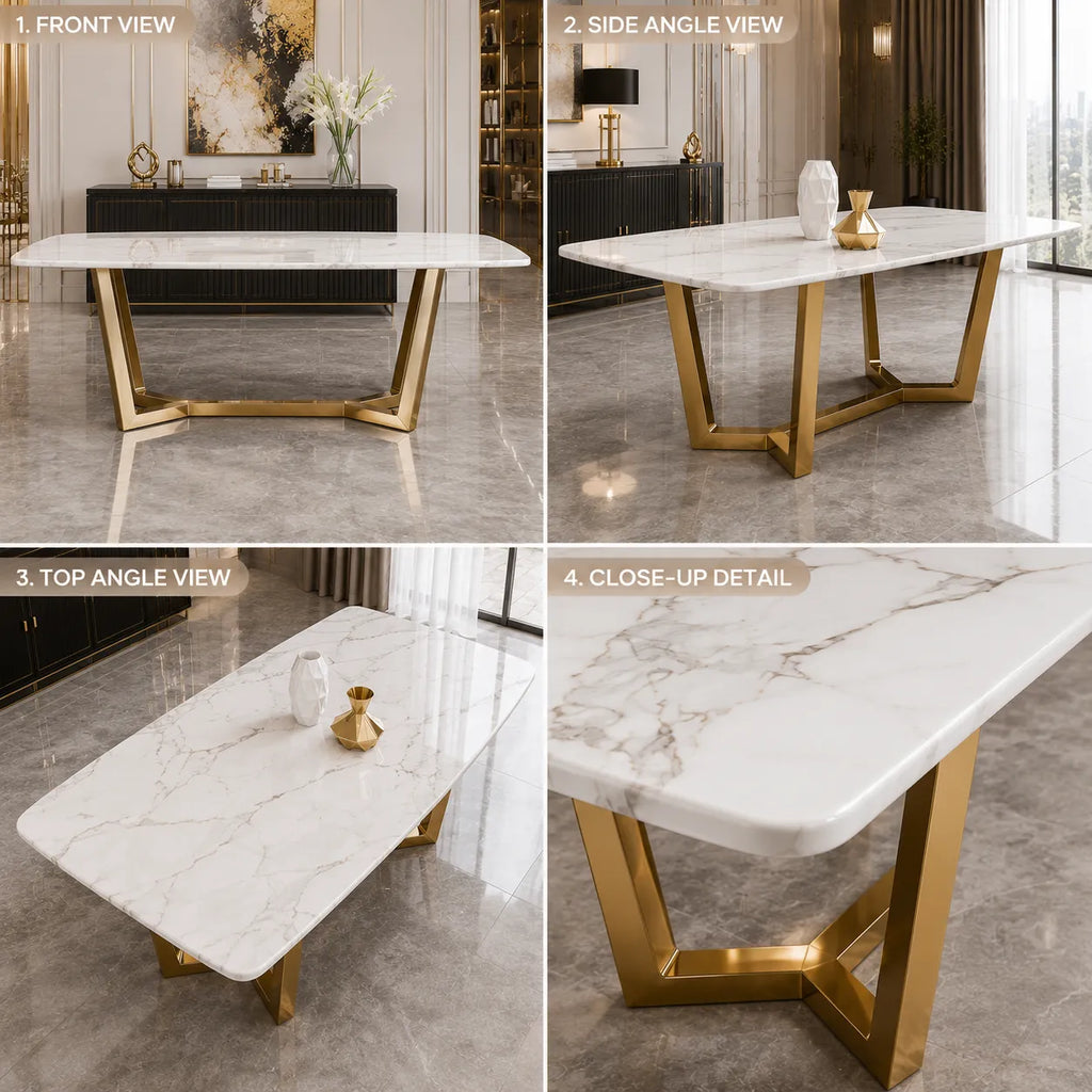 Table à manger marbre blanc doré GAYA
