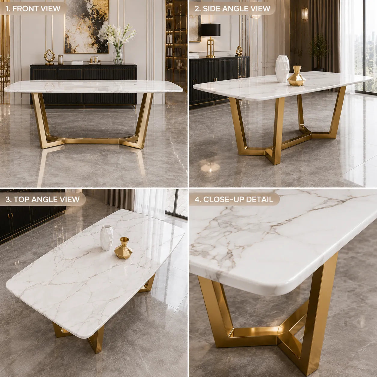 Table à manger marbre blanc doré GAYA