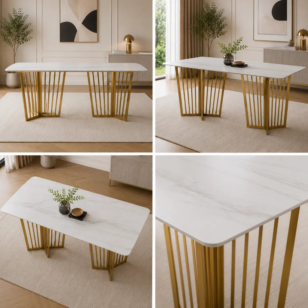 Table à manger marbre blanc doré PERLA