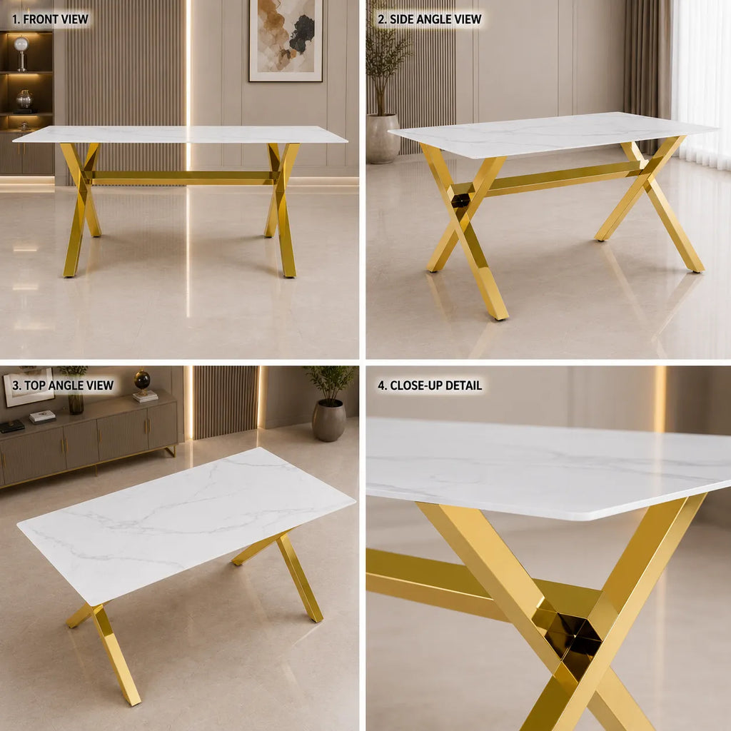 Table à manger marbre blanc pied  CROSS