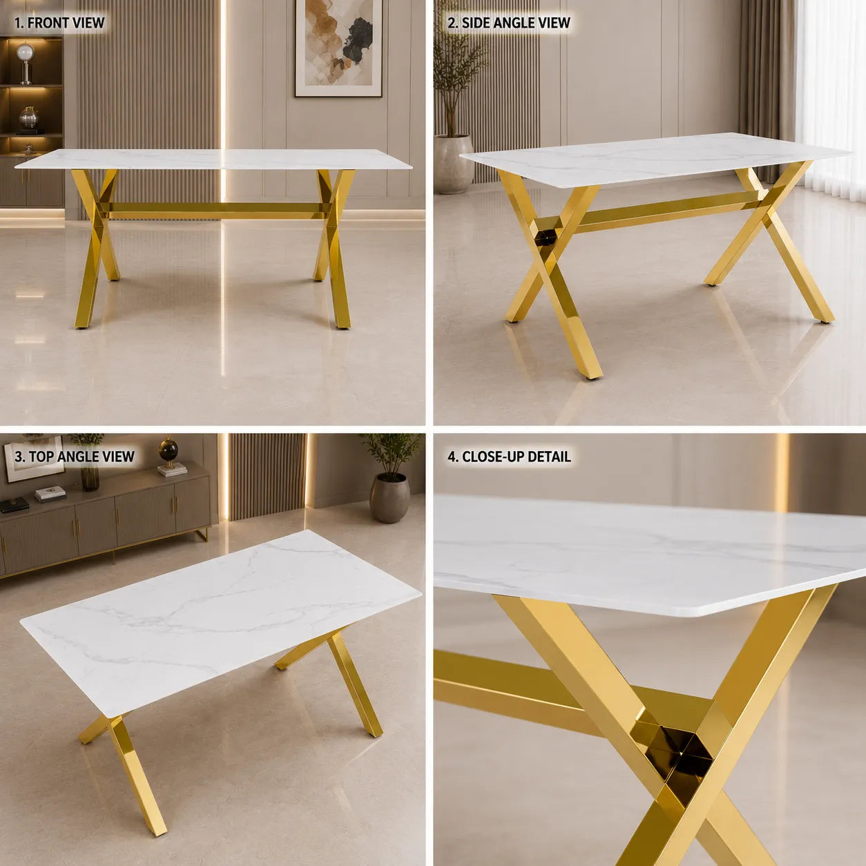 Table à manger marbre blanc pied  CROSS