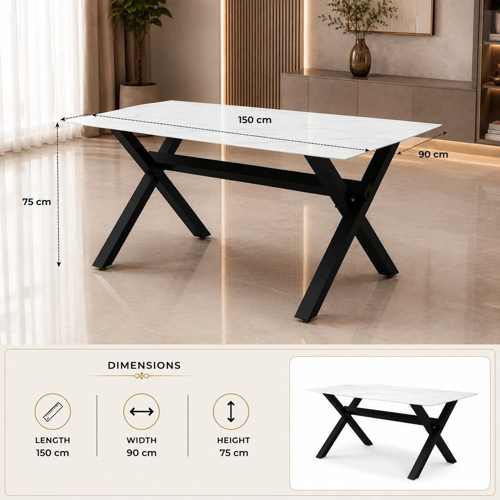 Table à manger marbre blanc pied  CROSS