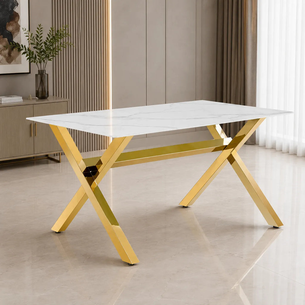 Table à manger marbre blanc pied  CROSS
