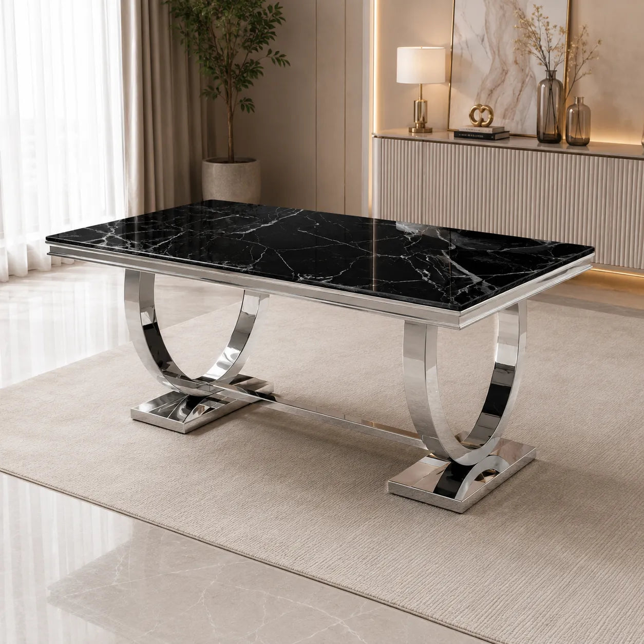 Table à manger marbre noir BOBO 180cm