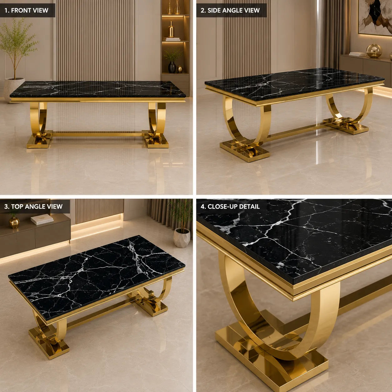 Table à manger marbre noir BOBO 180cm