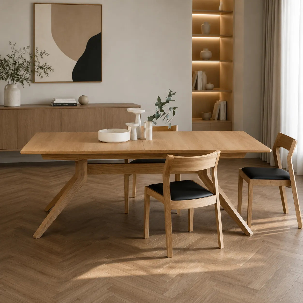 Table à manger en bois à rallonge croisée