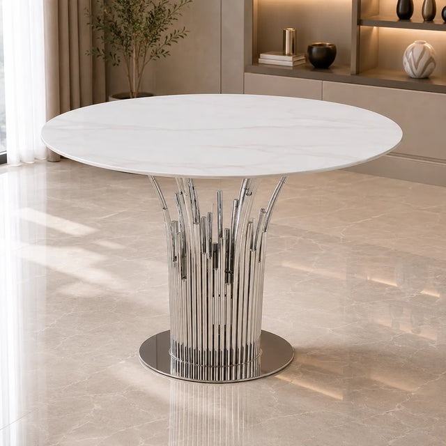 Table à manger ronde marbre Blanc EVE