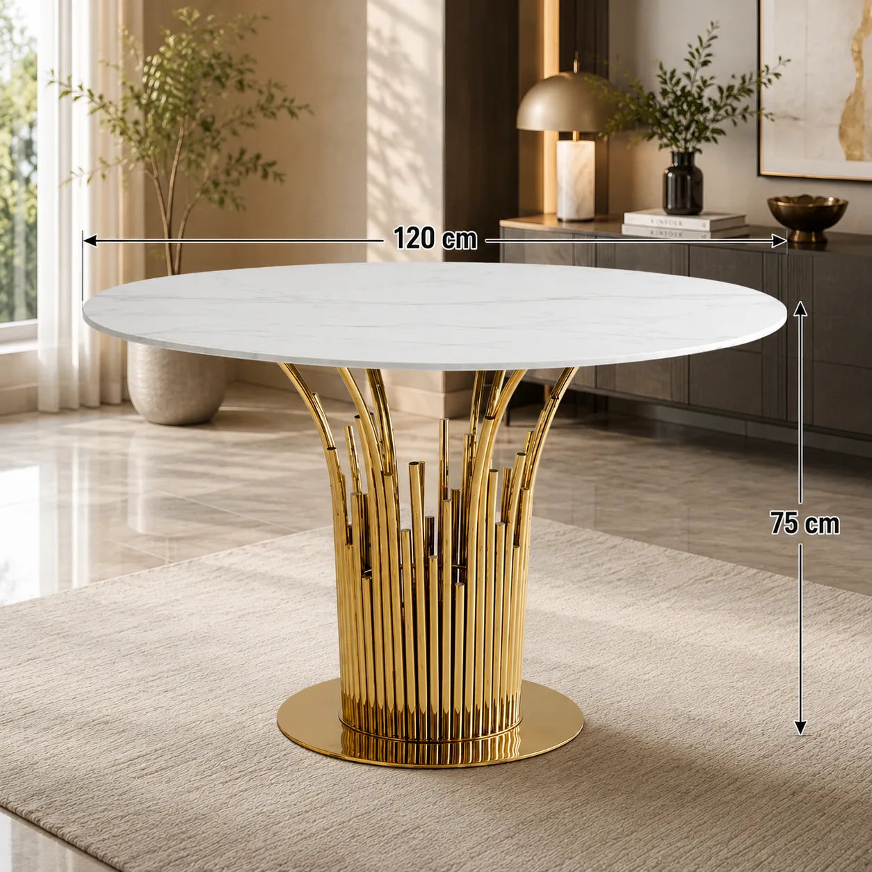 Table à manger ronde marbre Blanc EVE