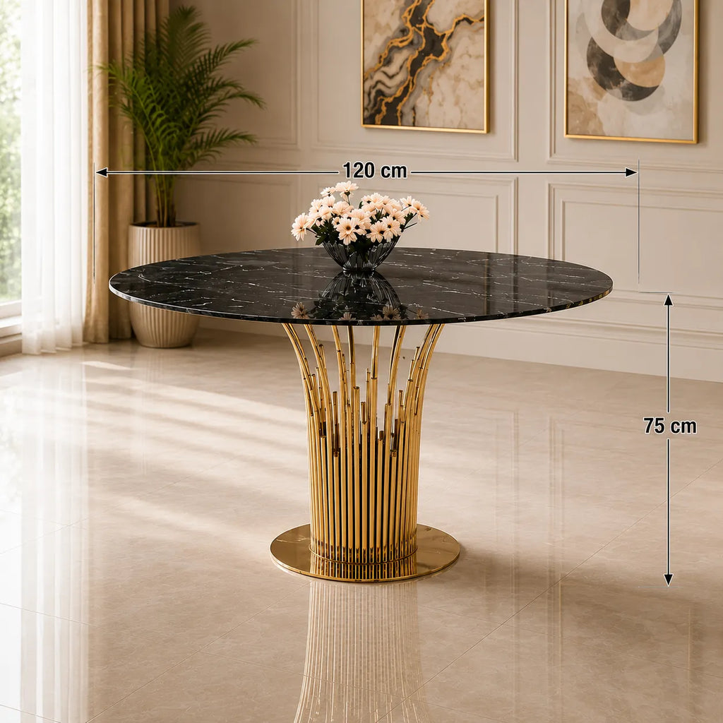 Table à manger ronde marbre noir EVE