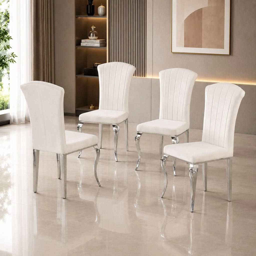Table avec 4 chaises ronde argent blanc NEO