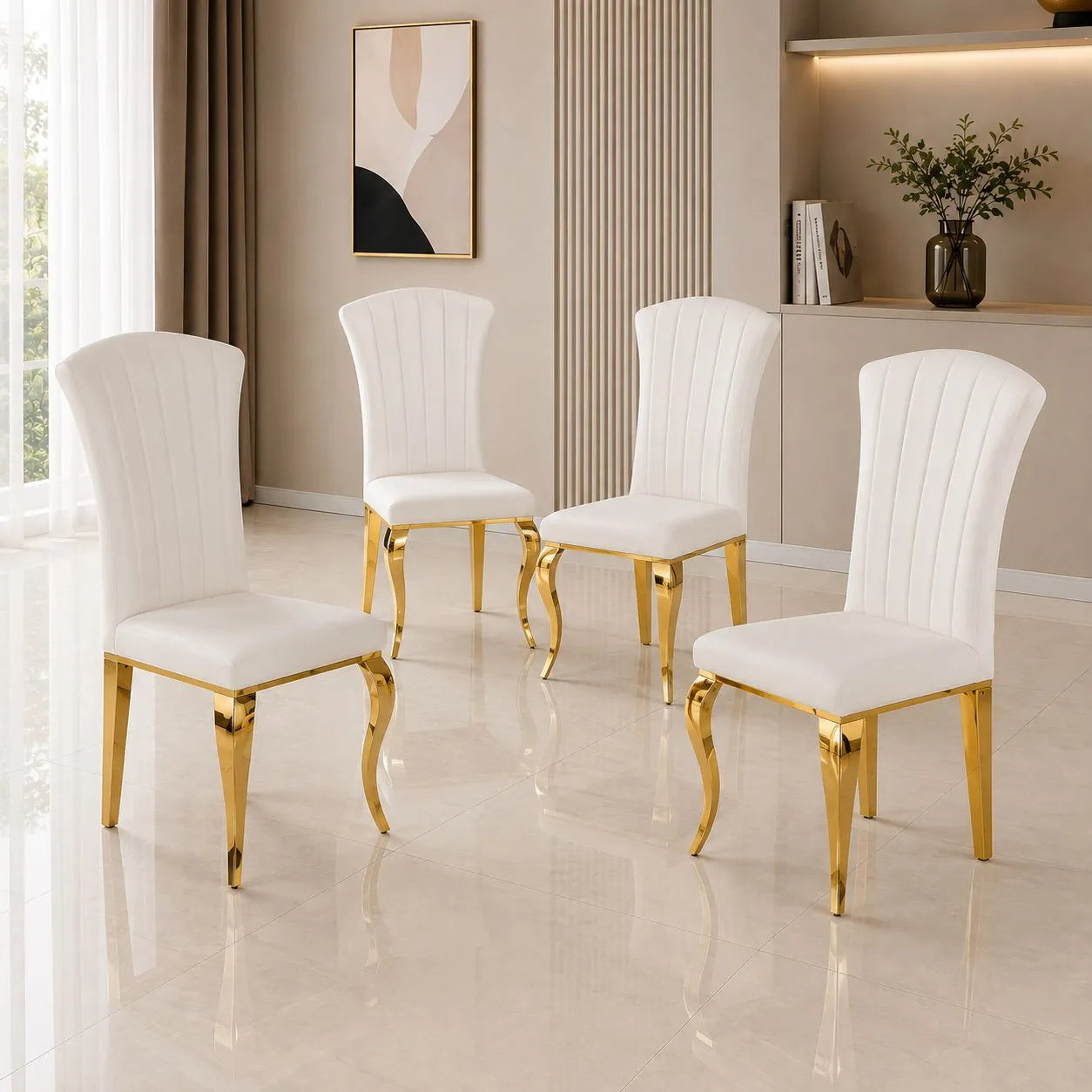 Table avec 4 chaises ronde dorée noir NEO