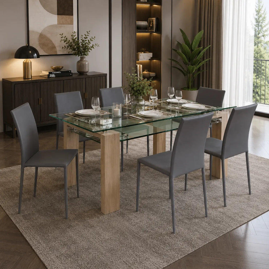 Table avec 6 chaises grises 