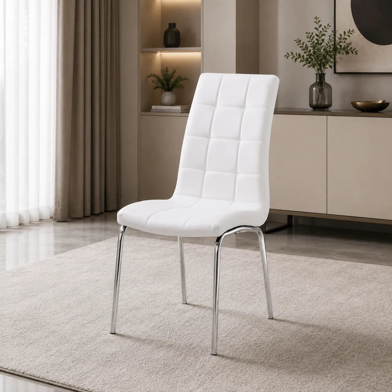 Table chromé 4 ou 6 chaises blanches DESIGN