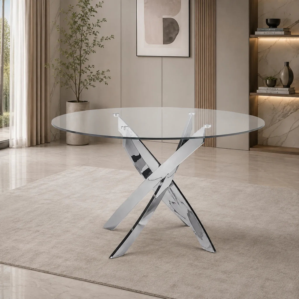 Table chromé 4 ou 6 chaises blanches DESIGN