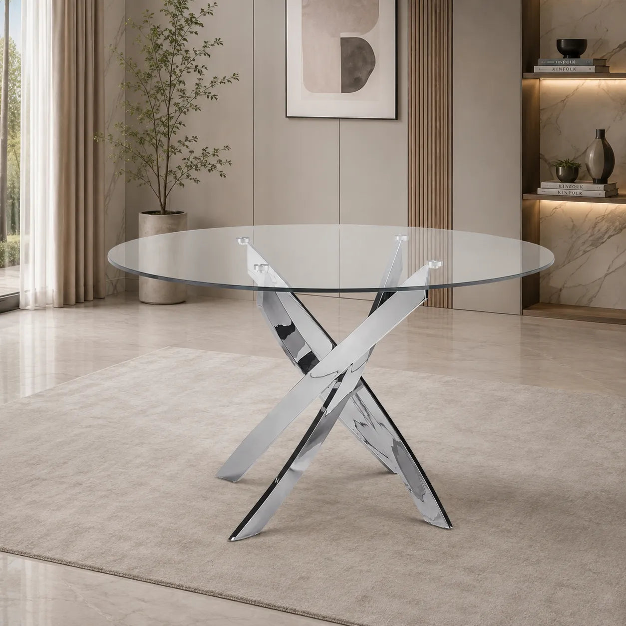 Table chromé 4 ou 6 chaises blanches DESIGN