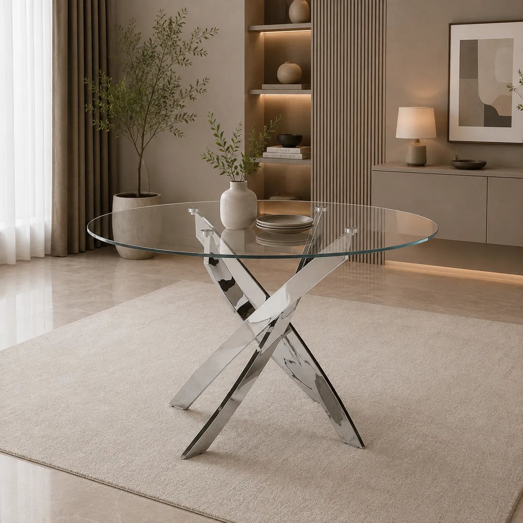 Table chromé 4 ou 6 chaises grises DESIGN