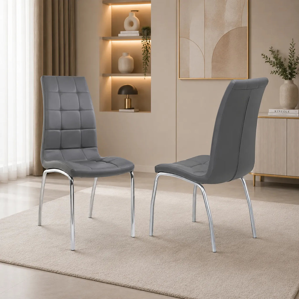 Table chromé 4 ou 6 chaises grises DESIGN