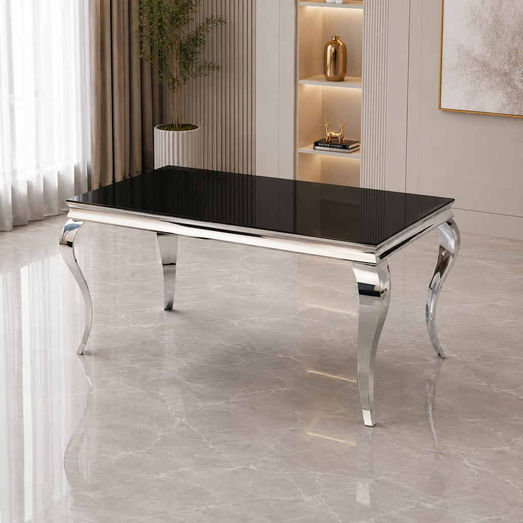 Table de salle à manger baroque Duchesse verre noir