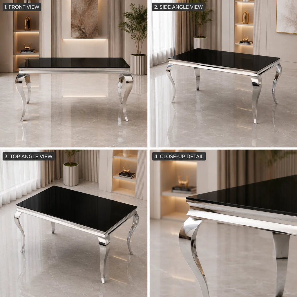 Table de salle à manger baroque Duchesse verre noir