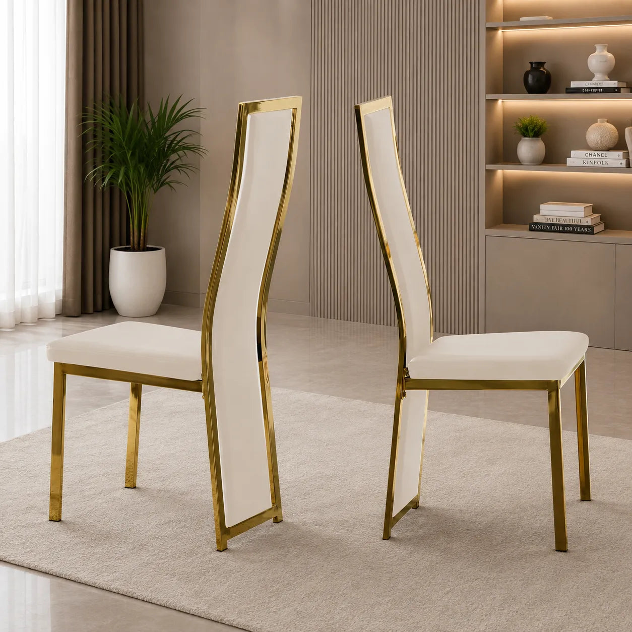 Table en verre et chaise dorée beige DIA
