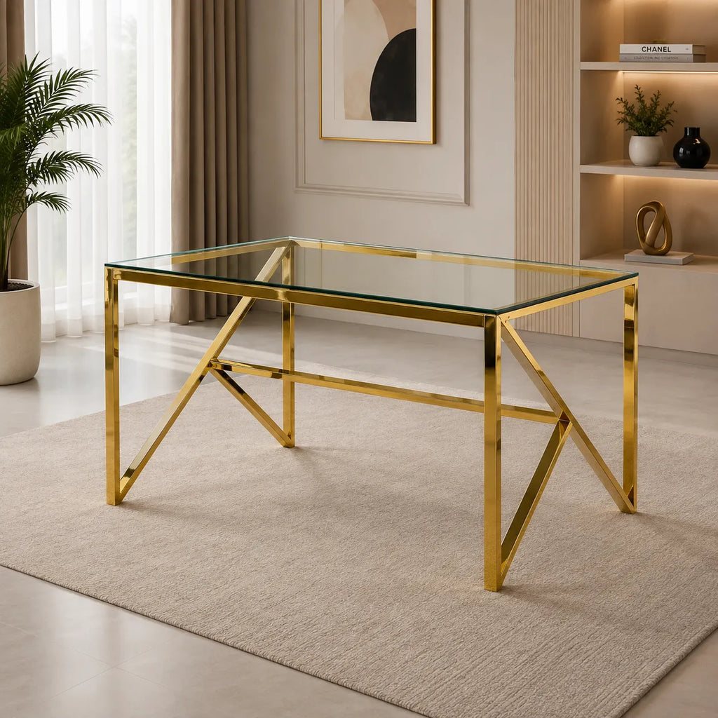 Table en verre et chaise dorée beige DIA