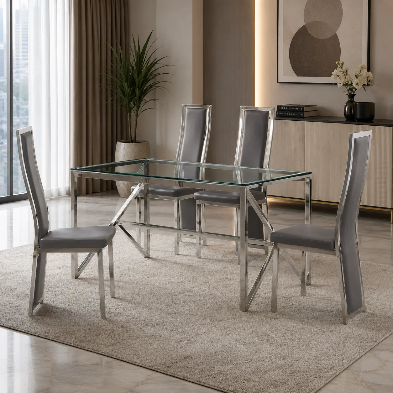 Table en verre et chaise gris DIA