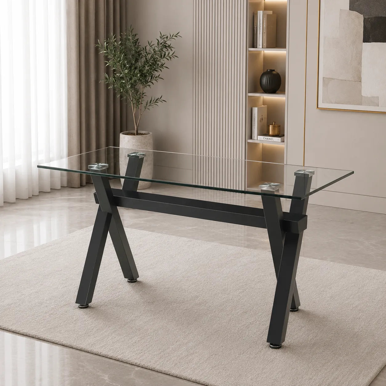 Table en verre et chaises marron CROSS