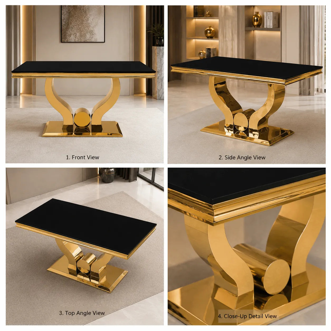 Table en verre noir et chaises doré NEA
