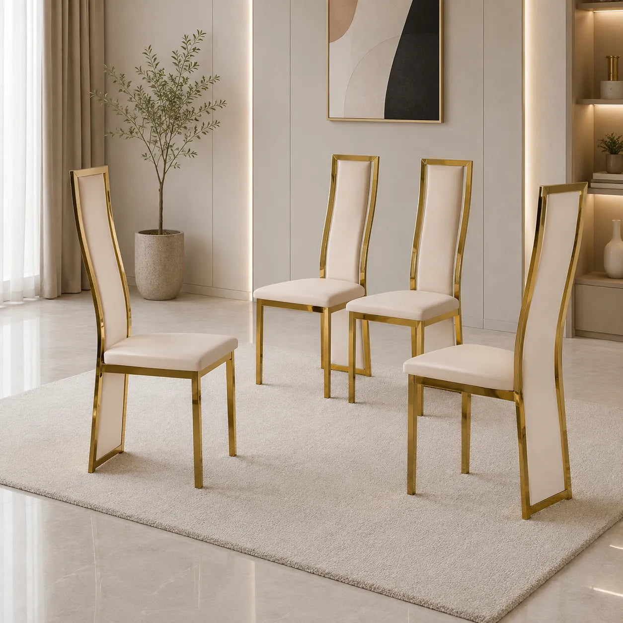 Table et  4 chaise dorée beige marbre beige DIA