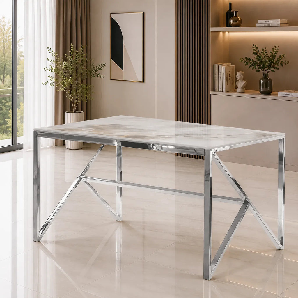 Table et 4 chaise gris marbre beige DIA
