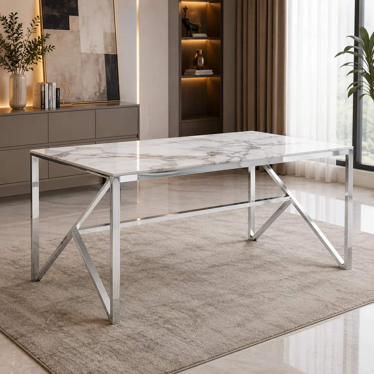 Table et chaise blanc marbre beige DIA