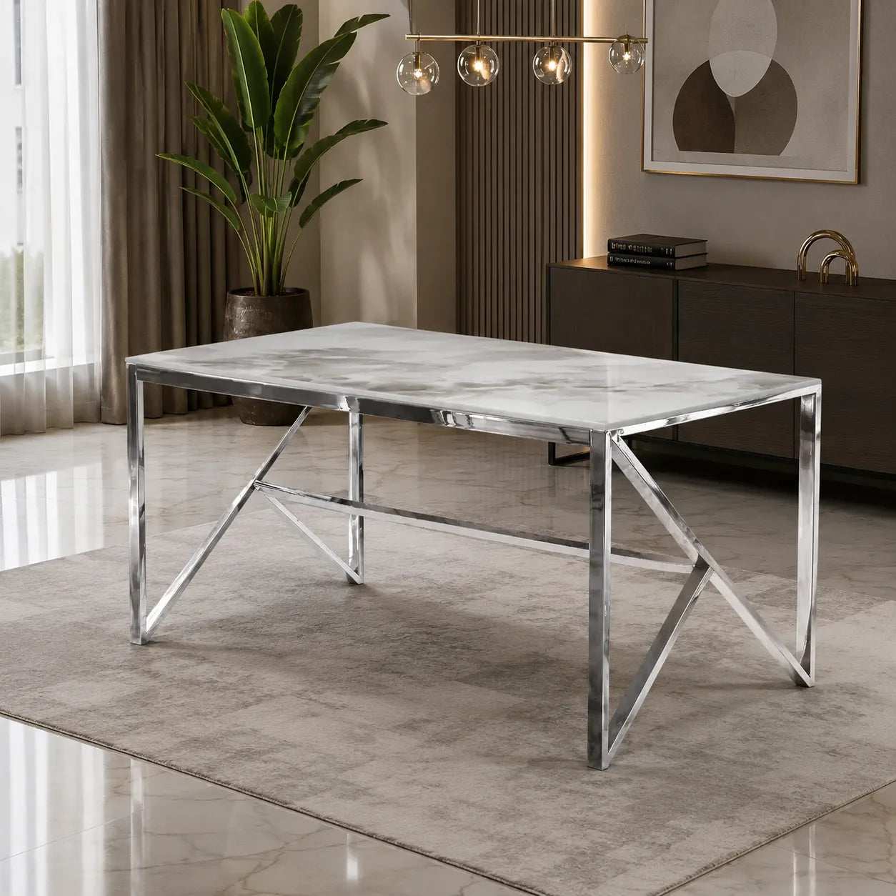 Table et chaise blanc marbre beige DIA