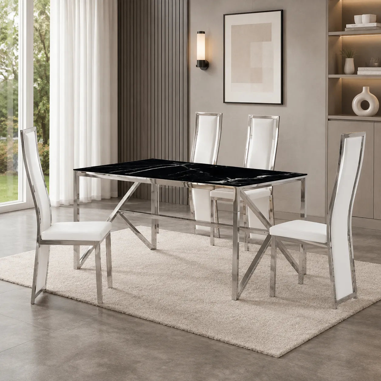 Table et chaise blanc marbre noir DIA